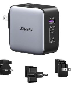 UGREEN 65W 3-Port GaN Fast Charger with Interchangeable UK/US/EU Plugs – UG-90409